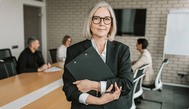 Business woman holding clipboard